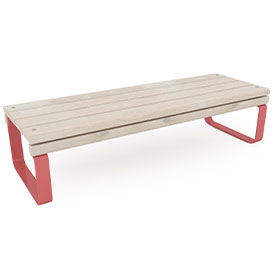 park bench with red steel legs