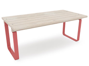 wide park table with red steel legs