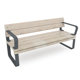 park bench with back and armrests in grey