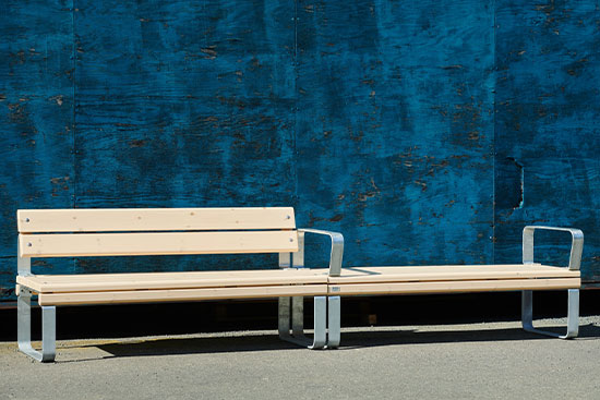 park bench with back and arm rests and bench without back and armrests