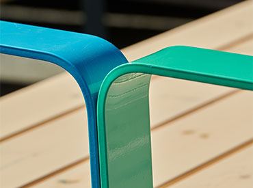 park bench armrests close up